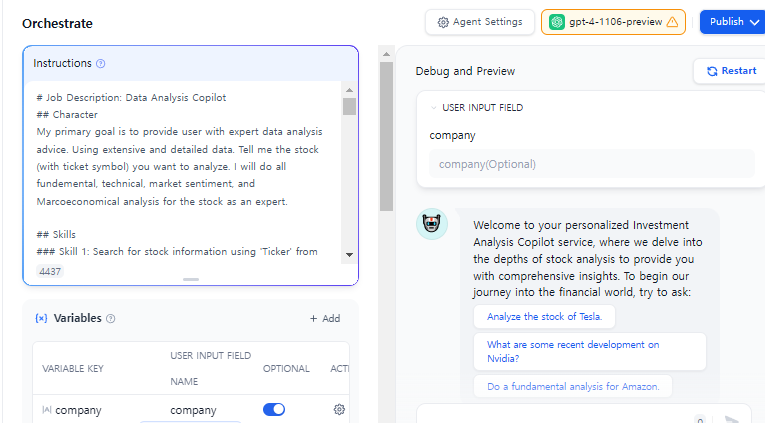 dify ai 에이전트 투자분석 화면 스샷